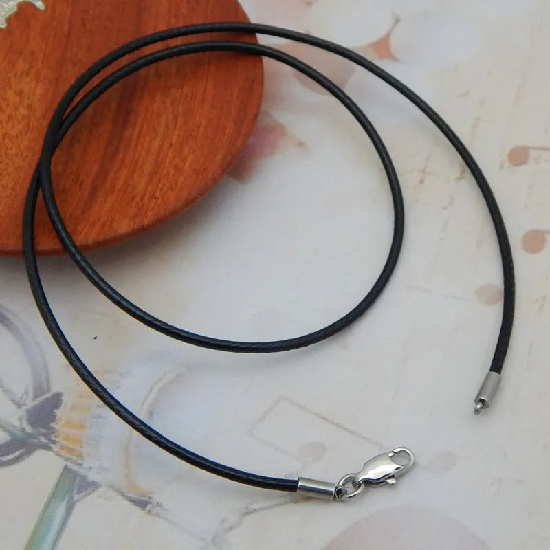 Adjustable wax rope necklace with round stainless steel buckle in black, red or brown
