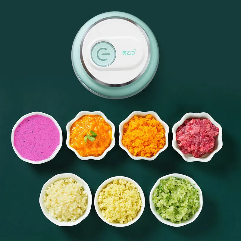 Portable USB electric mini food chopper with transparent cup and stainless steel blade for garlic and vegetables