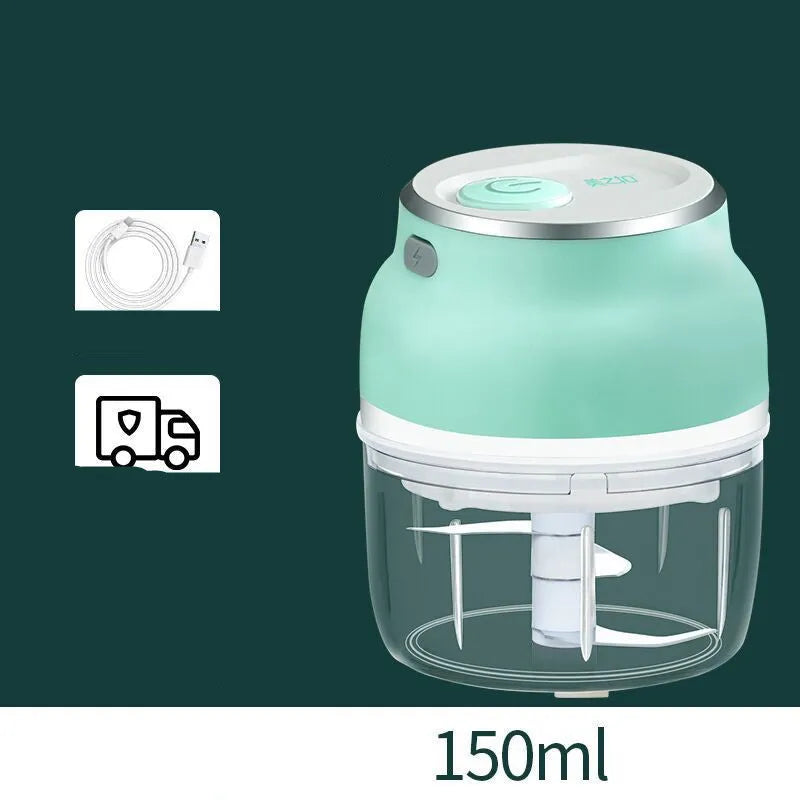 Portable USB electric mini food chopper with transparent cup and stainless steel blade for garlic and vegetables
