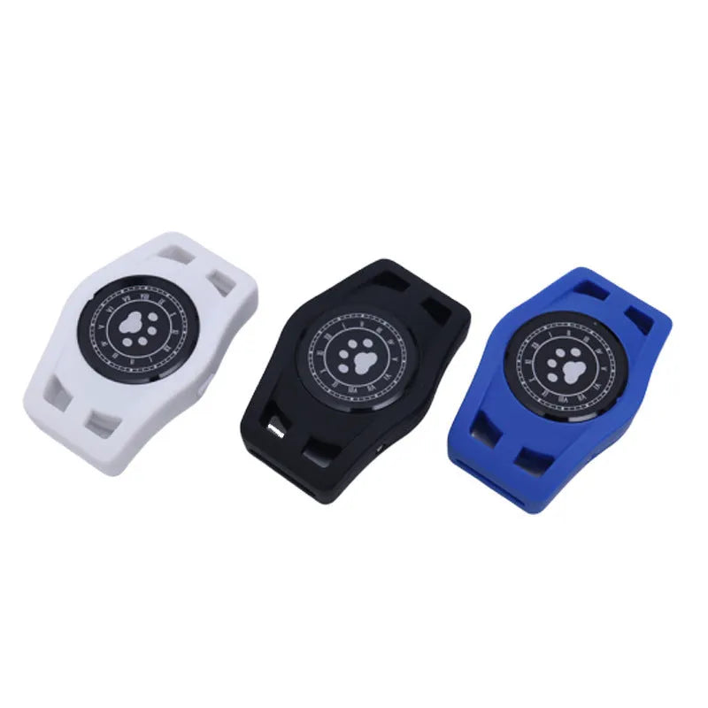 Pet locator GPS global tracker with IP67 waterproof rating, black colour, on a pet collar