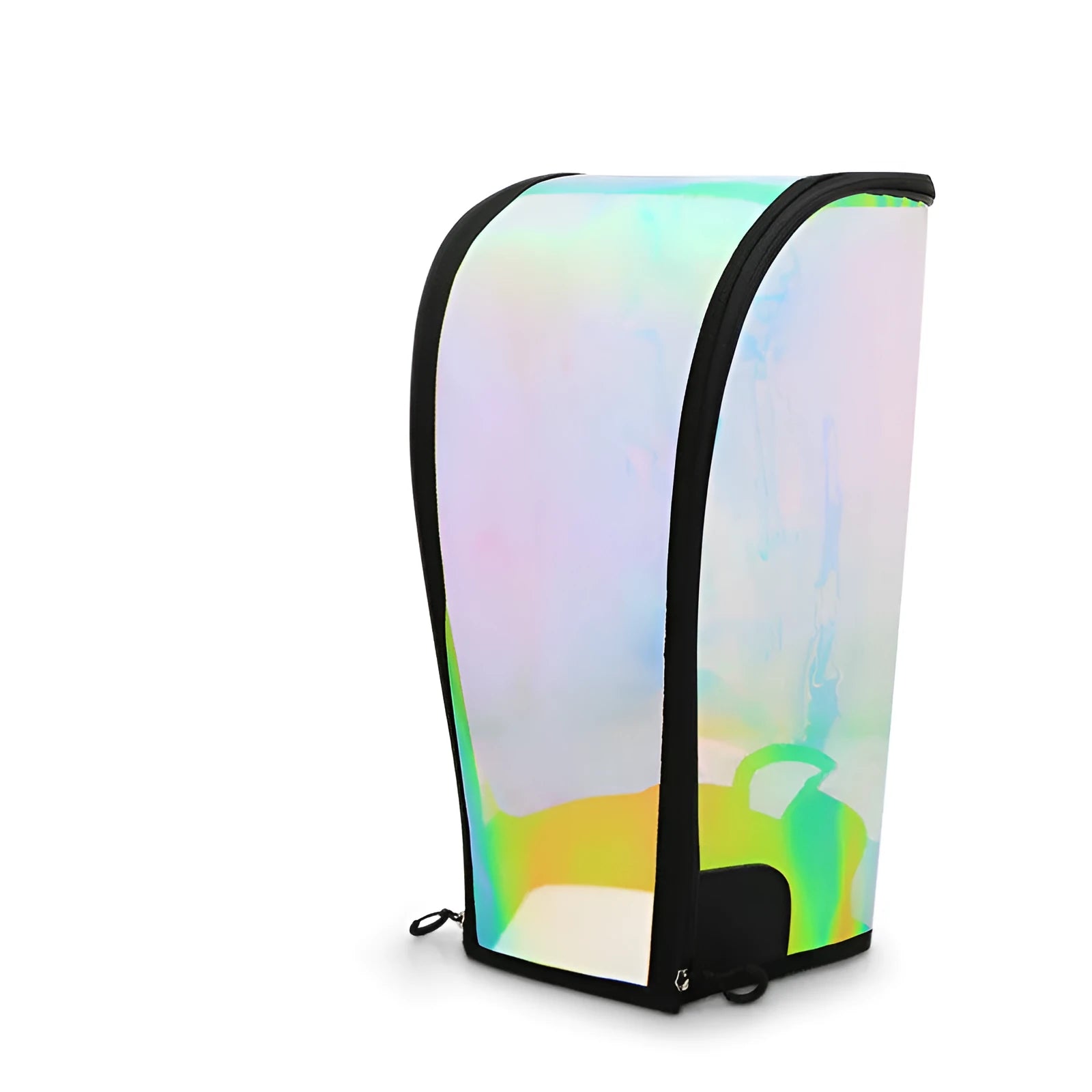 Colourful translucent TPU bag cap with adjustable buckle, shown next to a sports bag.