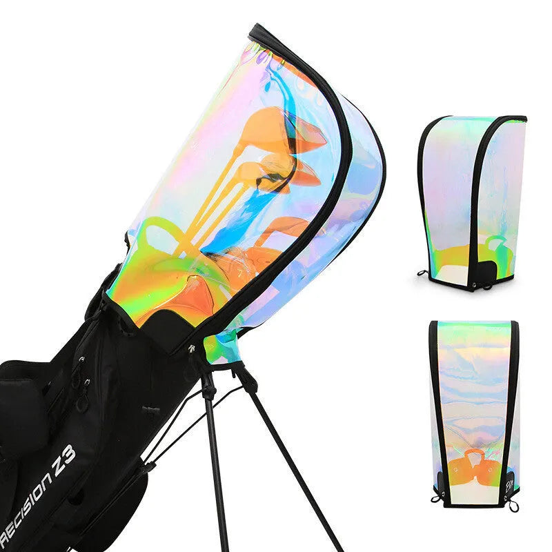 Colourful translucent TPU bag cap with adjustable buckle, shown next to a sports bag.