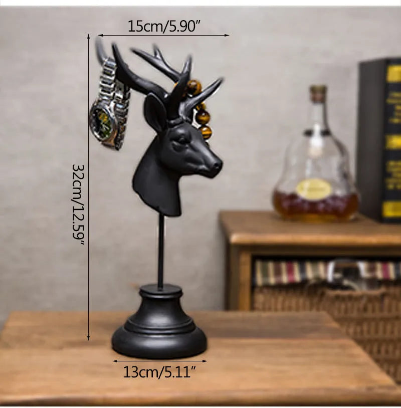 A natural resin animal ornament for home decoration in black, white, or wood colour, 32cm tall.