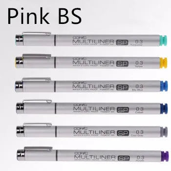 Copic Multiliner SP needle pen with aluminium body and waterproof ink, shown in black and colour options