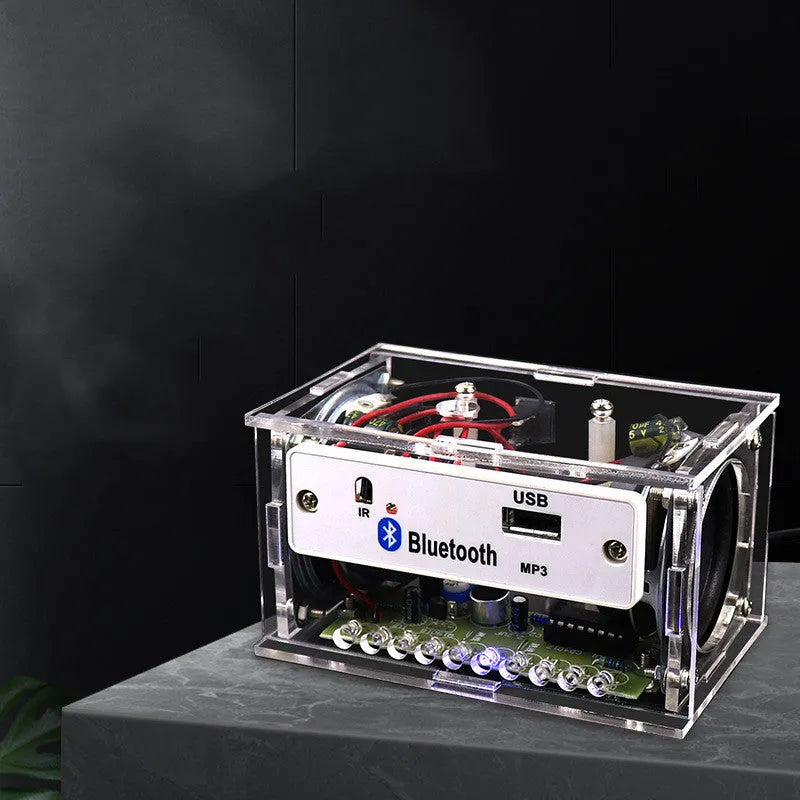 Bluetooth speaker DIY kit with electronic components and transparent acrylic housing shell