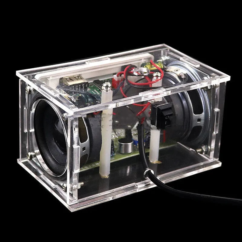 Bluetooth speaker DIY kit with electronic components and transparent acrylic housing shell