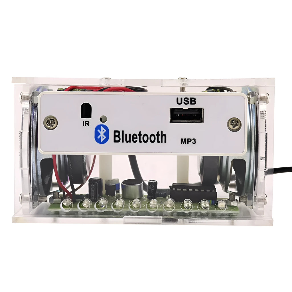Bluetooth speaker DIY kit with electronic components and transparent acrylic housing shell