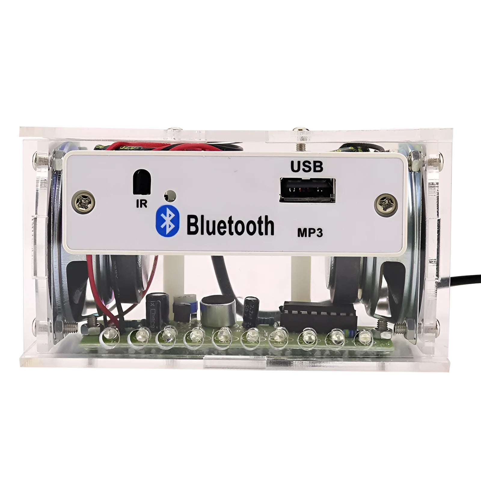 Bluetooth speaker DIY kit with electronic components and transparent acrylic housing shell