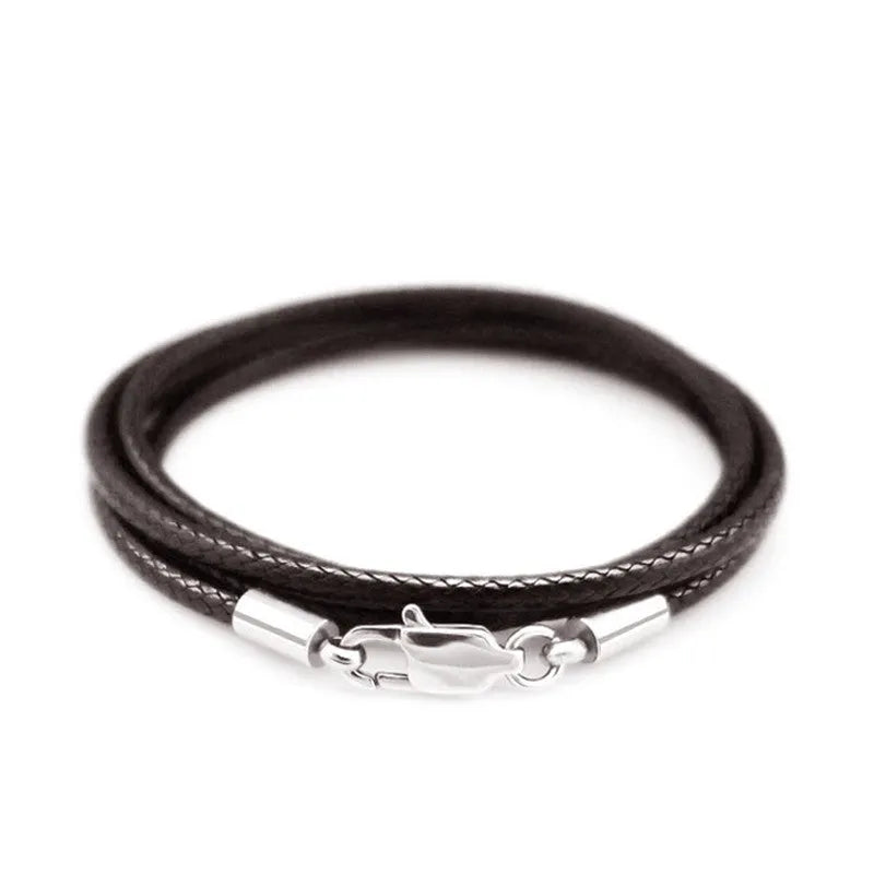 Adjustable wax rope necklace with round stainless steel buckle in black, red or brown