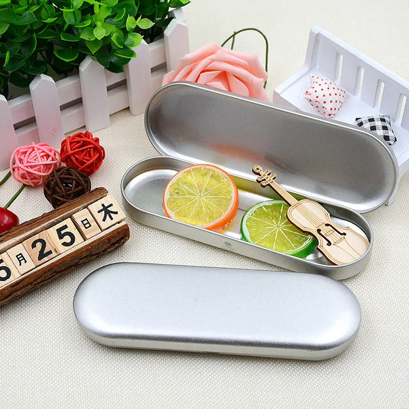 Rectangular tinplate cosmetic box with frosted finish for pen and pencil storage