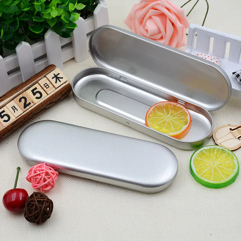 Rectangular tinplate cosmetic box with frosted finish for pen and pencil storage