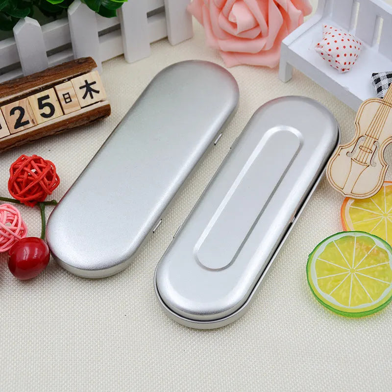 Rectangular tinplate cosmetic box with frosted finish for pen and pencil storage