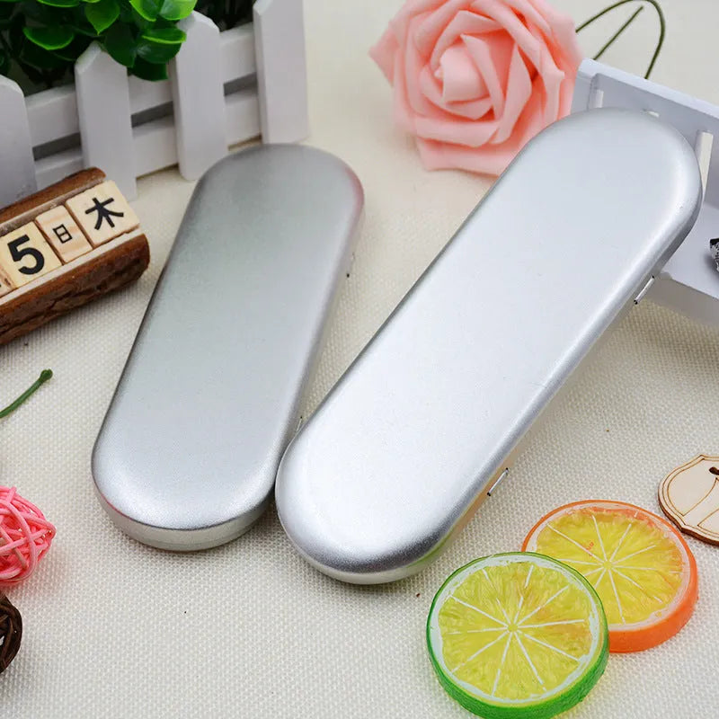 Rectangular tinplate cosmetic box with frosted finish for pen and pencil storage