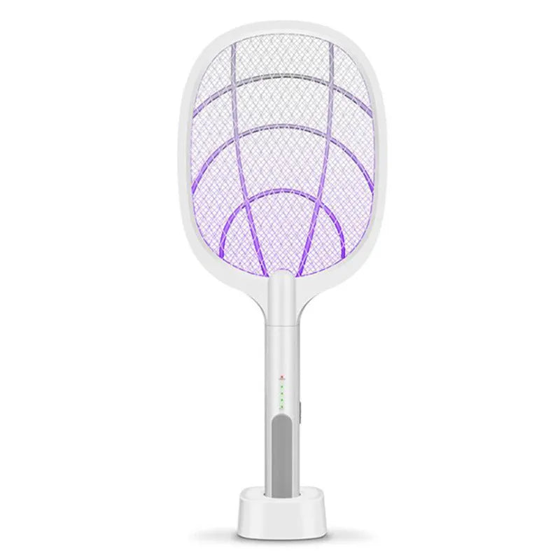 Rechargeable electric mosquito swatter with metal mesh grid and USB charging cable