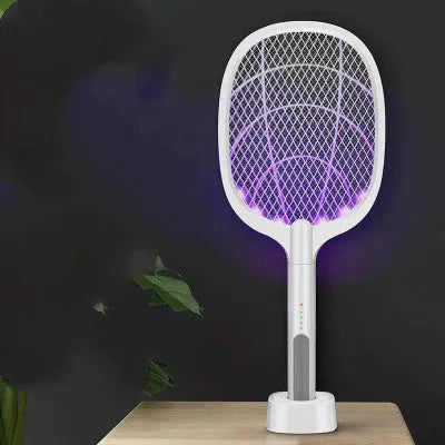 Rechargeable electric mosquito swatter with metal mesh grid and USB charging cable
