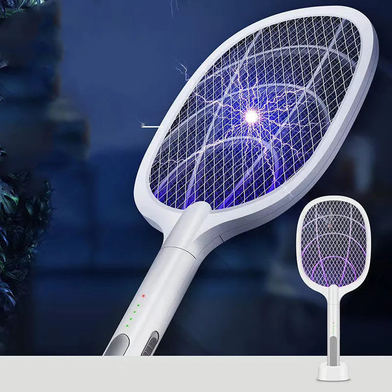 Rechargeable electric mosquito swatter with metal mesh grid and USB charging cable