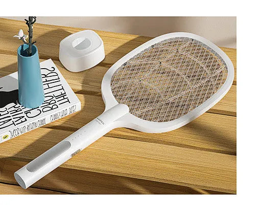 Rechargeable electric mosquito swatter with metal mesh grid and USB charging cable