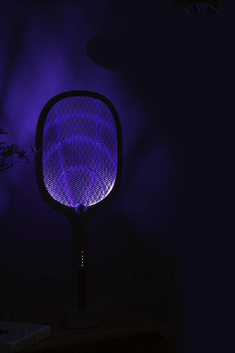 Rechargeable electric mosquito swatter with metal mesh grid and USB charging cable