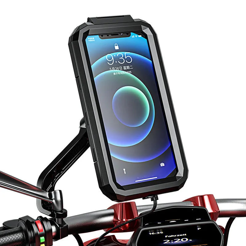 Outdoor riding rainproof charging mobile phone case holder with cable fast charging for cycling handlebar mount