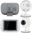 White wireless baby monitor with 3.5 inch screen showing night vision camera footage and temperature display