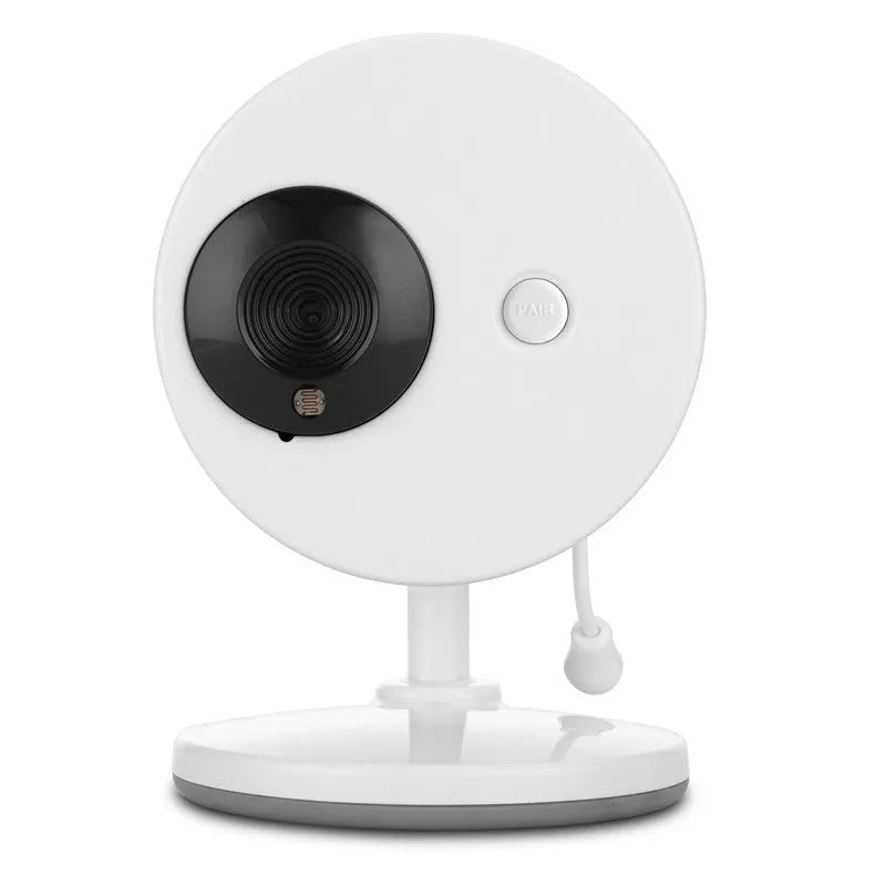 White wireless baby monitor with 3.5 inch screen showing night vision camera footage and temperature display