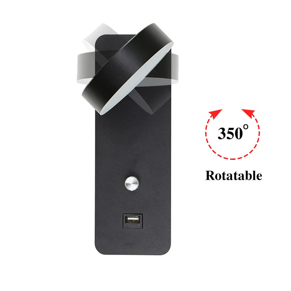 Square LED wall lamp with rotating head and dimming control in black or white finish