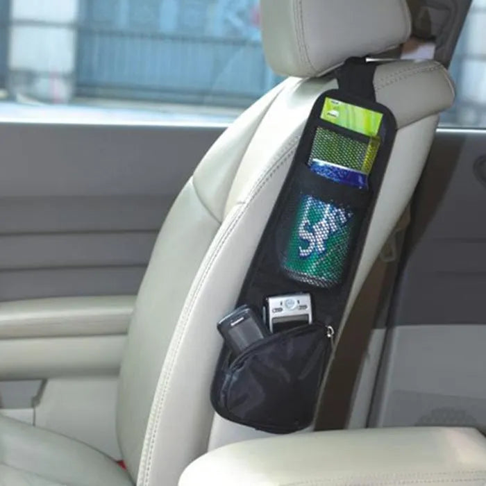 Car seat back side pocket storage bag in Oxford cloth, 2L hanging organiser with cup holder for phone and sundries