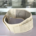 Black elastic self-heating waist belt with magnetic therapy laid flat.