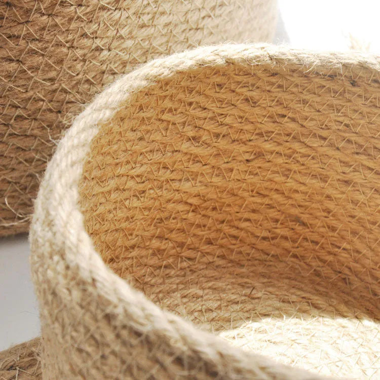 Japanese style fabric storage basket with a cover for tabletop organisation in three sizes.