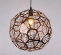 Stainless steel polyhedron diamond ball LED chandelier with metal mesh shade, 300mm, adjustable 1.2m height, for bar or restaurant.