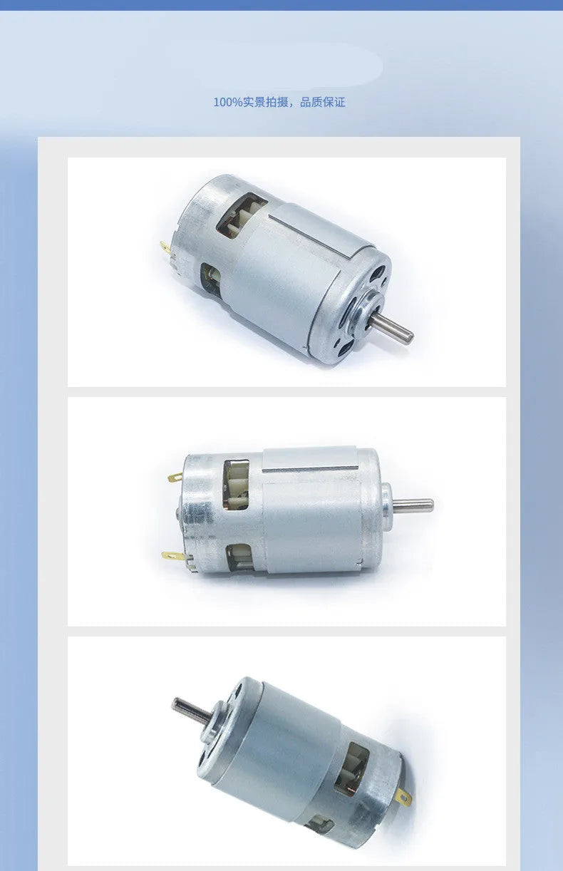 775 DC geared motor with 45mm diameter, 5mm shaft, and cooling fan for hair dryers and power tools