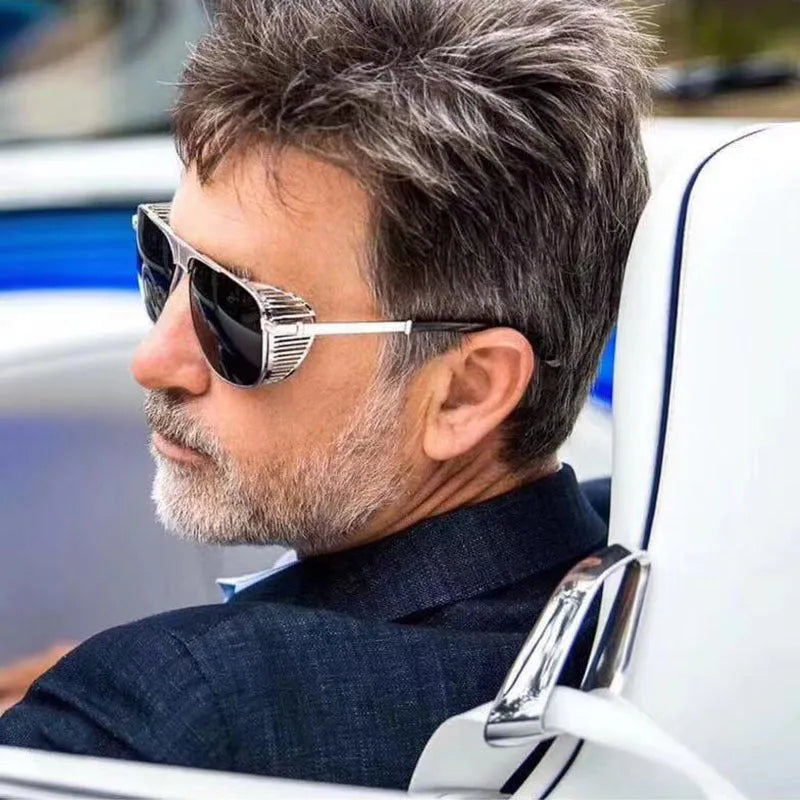 Hollow metal frame sunglasses for small faces with UV400 PC lenses, model 2063, in Black, Brown, or Gold grey.
