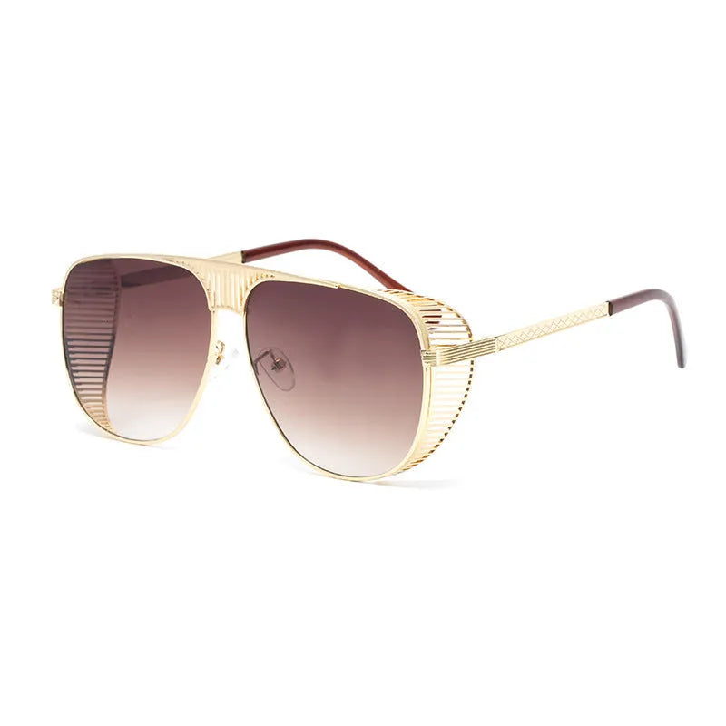Hollow metal frame sunglasses for small faces with UV400 PC lenses, model 2063, in Black, Brown, or Gold grey.