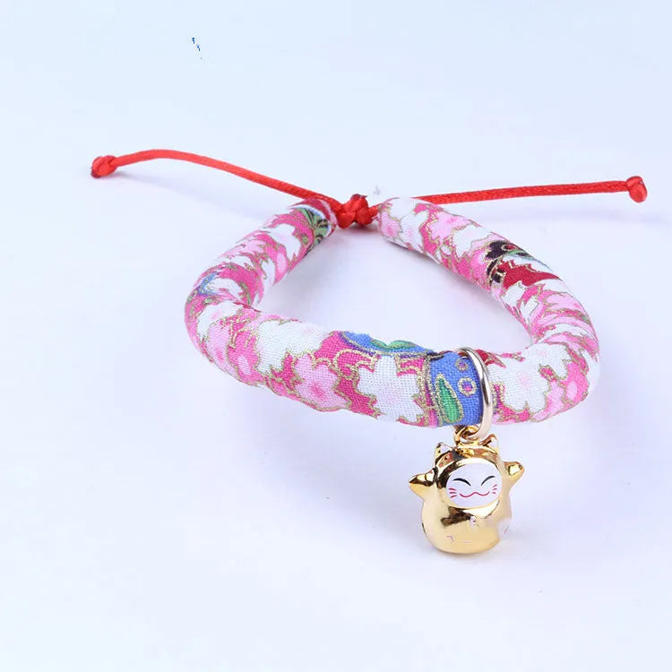 Adjustable cloth pet collar for cats and small dogs, Japanese style, sizes XS to L