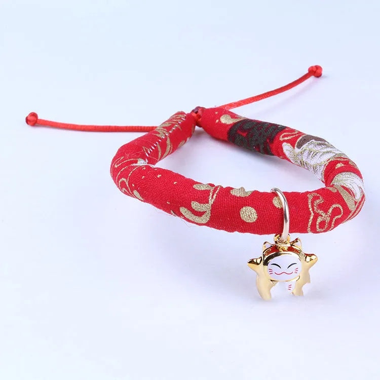 Adjustable cloth pet collar for cats and small dogs, Japanese style, sizes XS to L