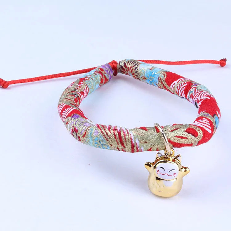 Adjustable cloth pet collar for cats and small dogs, Japanese style, sizes XS to L