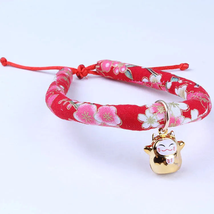 Adjustable cloth pet collar for cats and small dogs, Japanese style, sizes XS to L