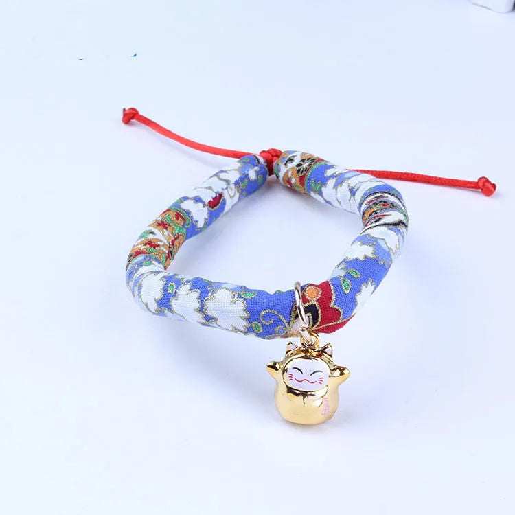 Adjustable cloth pet collar for cats and small dogs, Japanese style, sizes XS to L