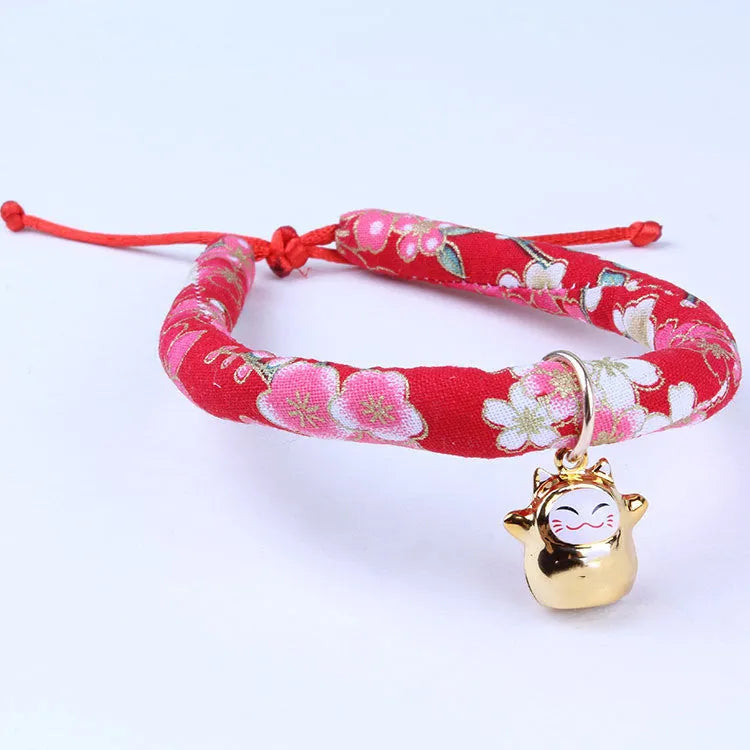 Adjustable cloth pet collar for cats and small dogs, Japanese style, sizes XS to L