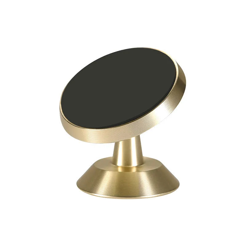 Universal magnetic car phone holder with circular base in black, silver, and gold colour options