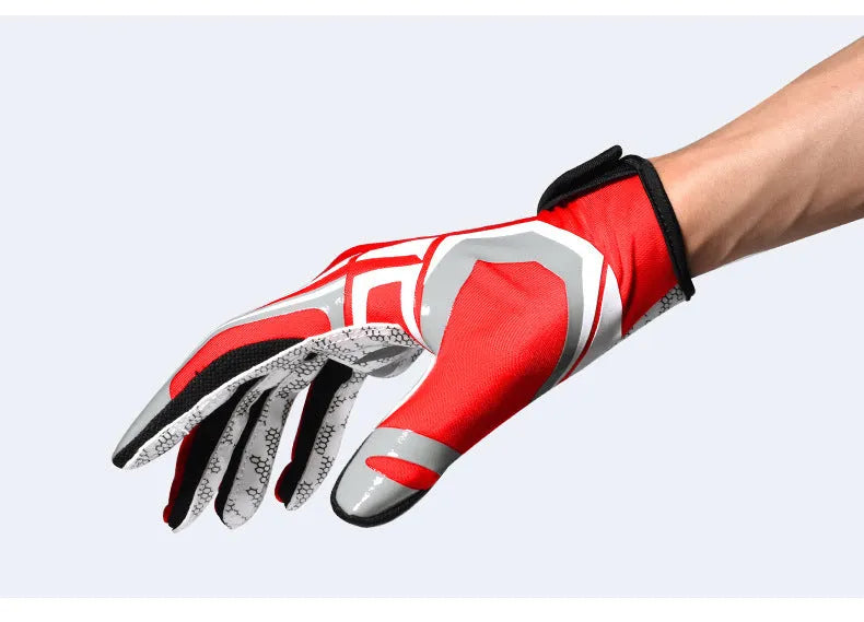 Boodun American football rugby gloves with silicone non-slip palm in white, size M, on a plain background