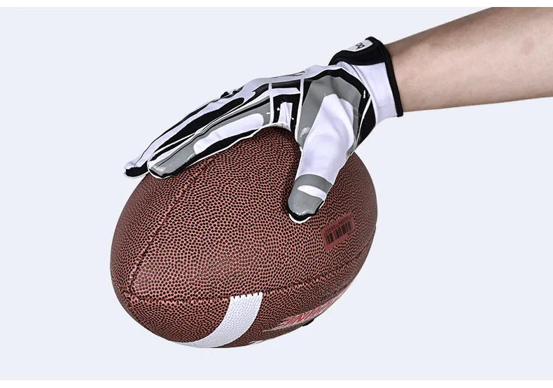 Boodun American football rugby gloves with silicone non-slip palm in white, size M, on a plain background