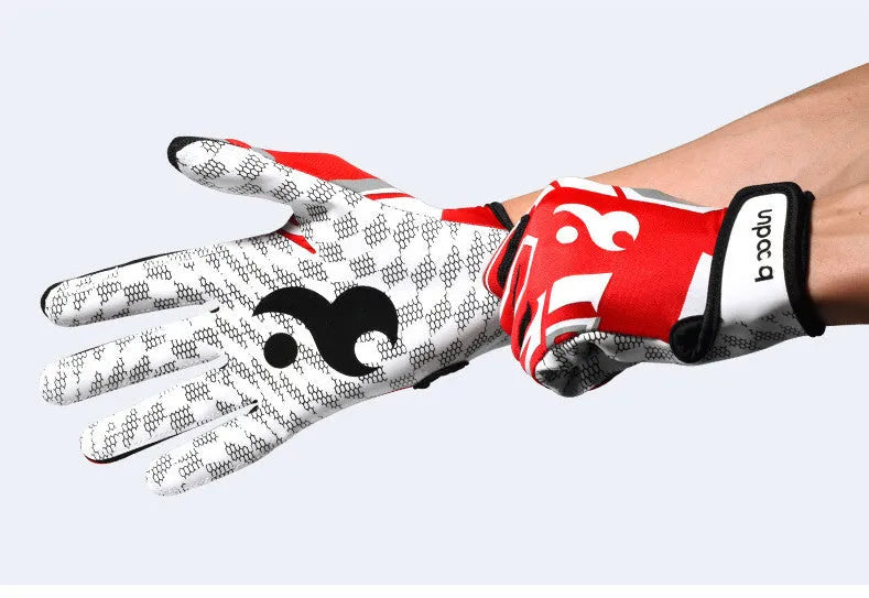 Boodun American football rugby gloves with silicone non-slip palm in white, size M, on a plain background