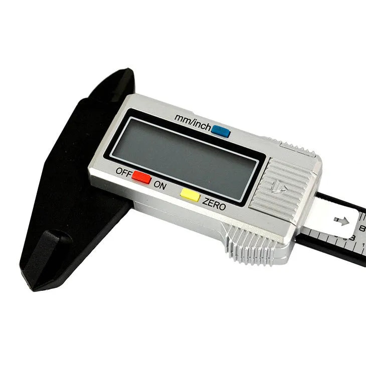 Silver metal casing electronic digital depth vernier caliper 0-150mm with LCD display on white background