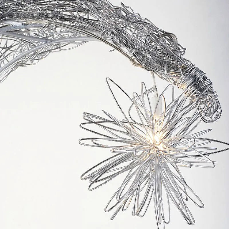 Aluminium wire star moon chandelier with zinc alloy and iron construction, 250mm diameter