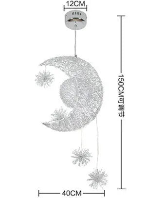 Aluminium wire star moon chandelier with zinc alloy and iron construction, 250mm diameter