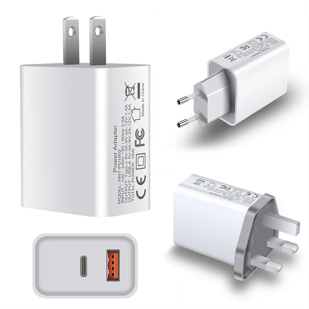 White 18W USB Type-C fast charging plug with dual ports for Apple iPhone 12 phones