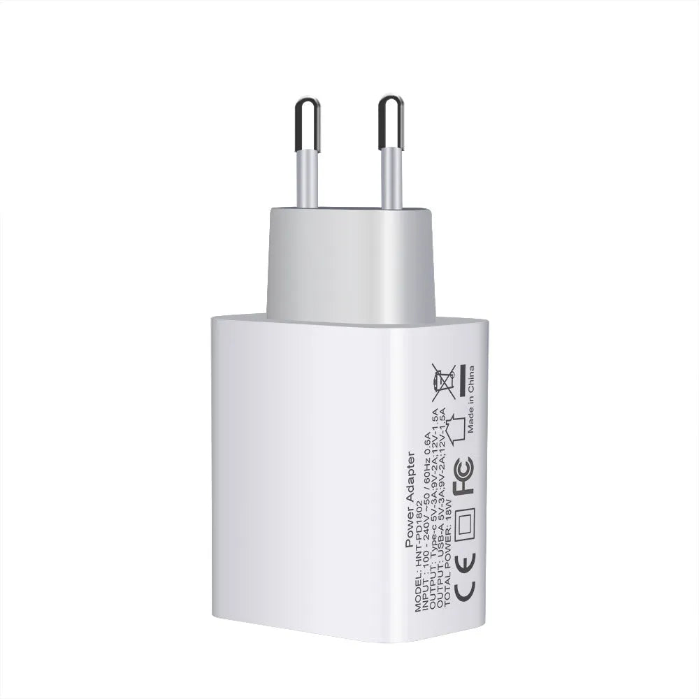 White 18W USB Type-C fast charging plug with dual ports for Apple iPhone 12 phones