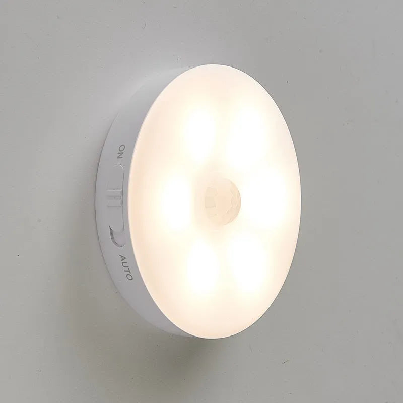 A pair of compact wireless LED lights with motion sensor for cabinets and hallways.