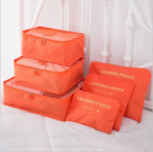 6 PCS travel storage bag set in polyester with handbag shape, multiple colour options for clothes and cosmetic organisation